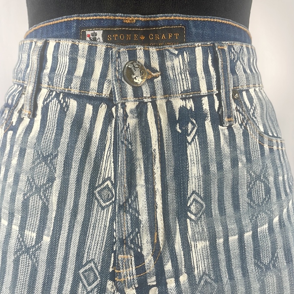 Stone craft Stella Tribal Denim shorts, white, blue,button closure,size 29,small - Picture 3 of 13